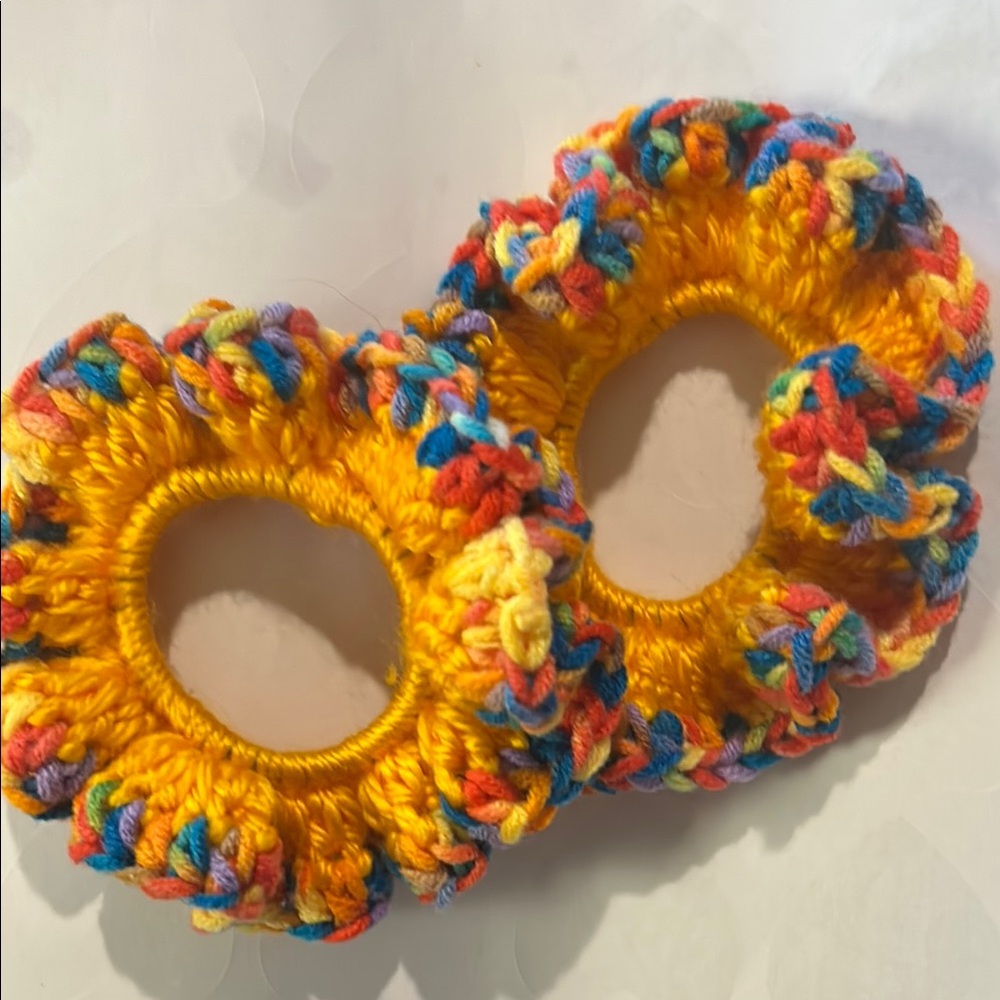 Yellow and Red Crochet Hair Scrunchies set